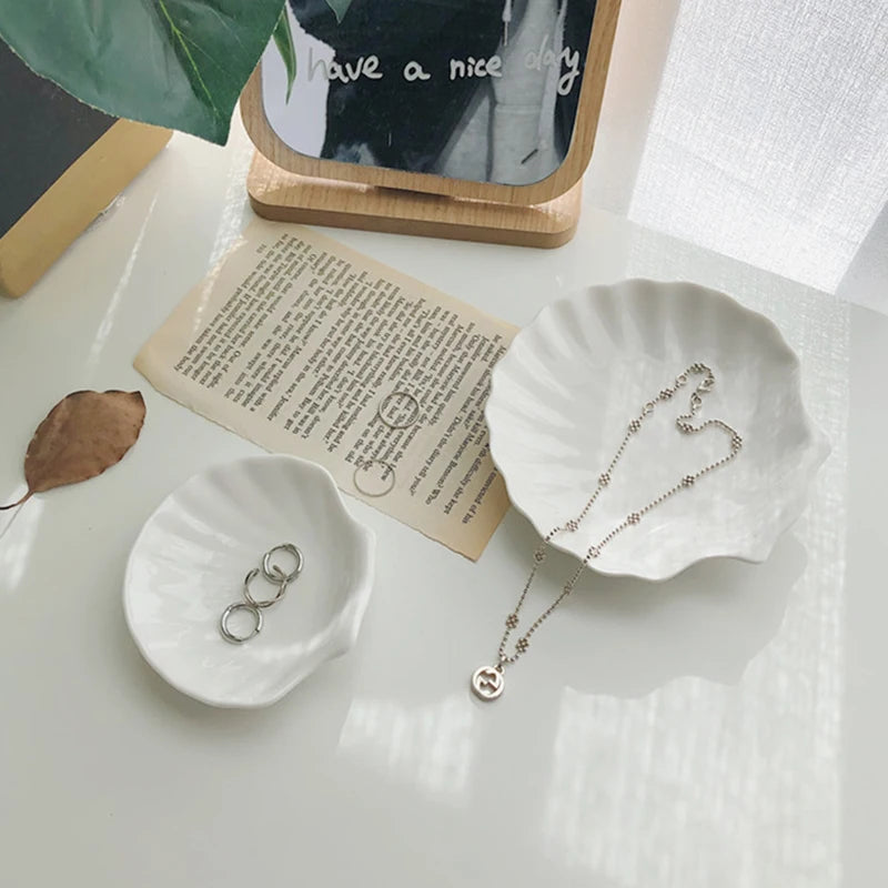 ShellWave Pure White Ceramic Jewelry Storage Tray