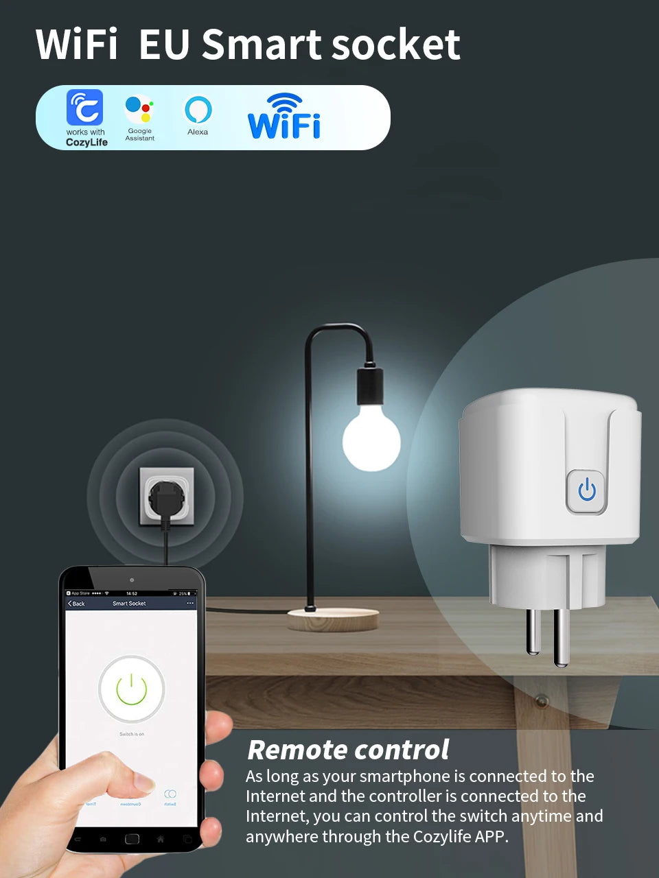 SmartHome WiFi Power Socket(Remote Control Timer Power Monitor Support Voice Google Home Alexa)