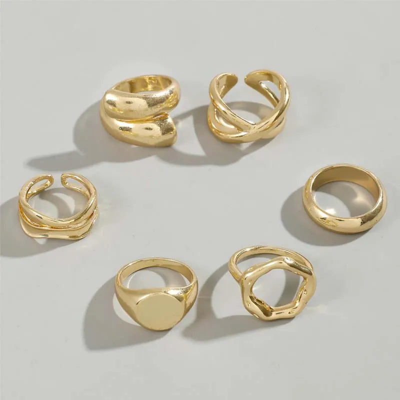 GlamGold 6-Piece Geometric Ring Set