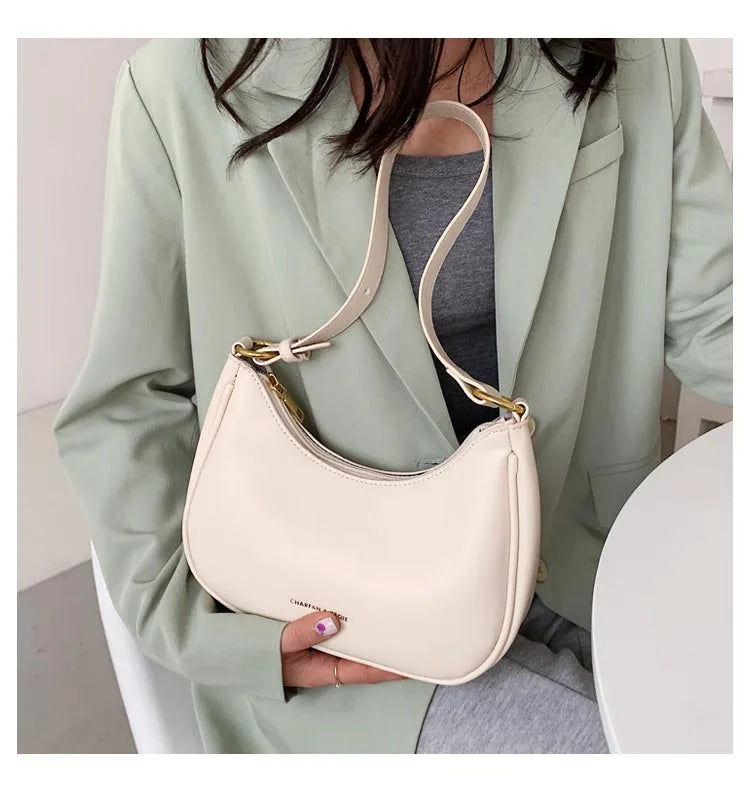 Trendy White Half Moon Crossbody Bag