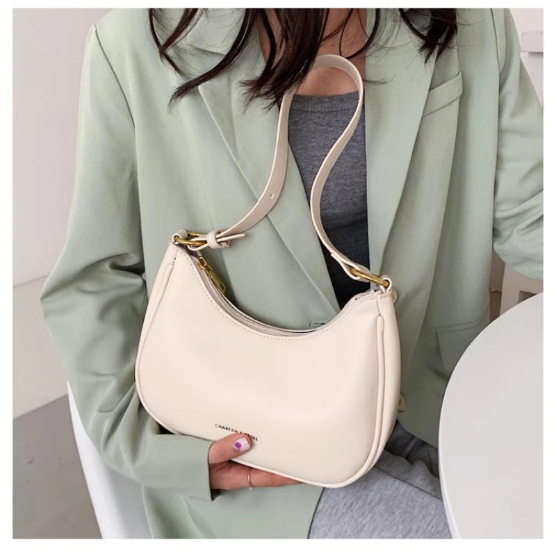 Trendy White Half Moon Crossbody Bag