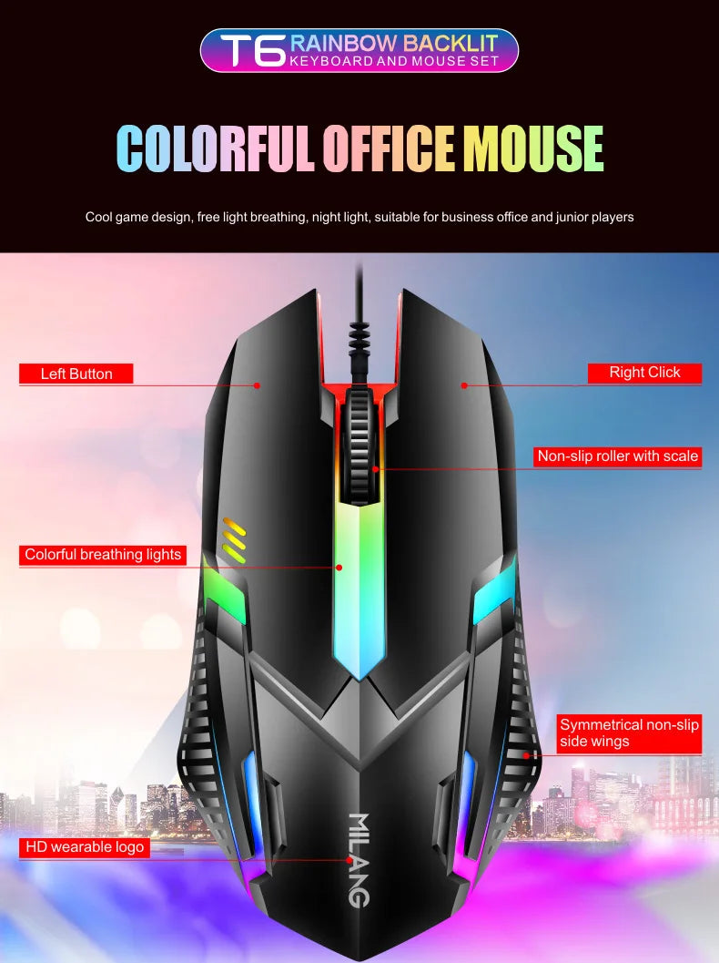 Rainbow Backlit Wired Keyboard & Mouse Combo