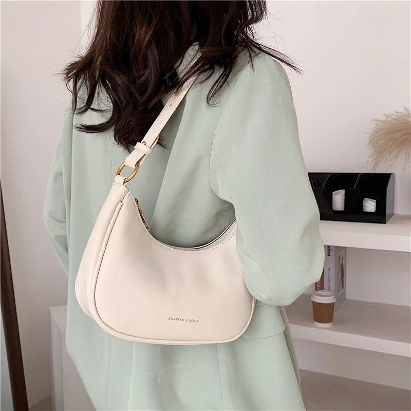 Trendy White Half Moon Crossbody Bag