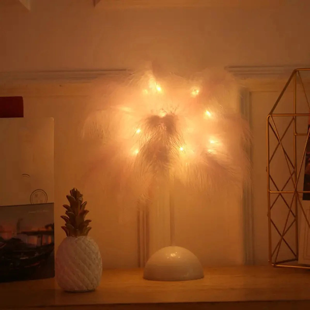 1PC Feather Table Lamp With Night Light