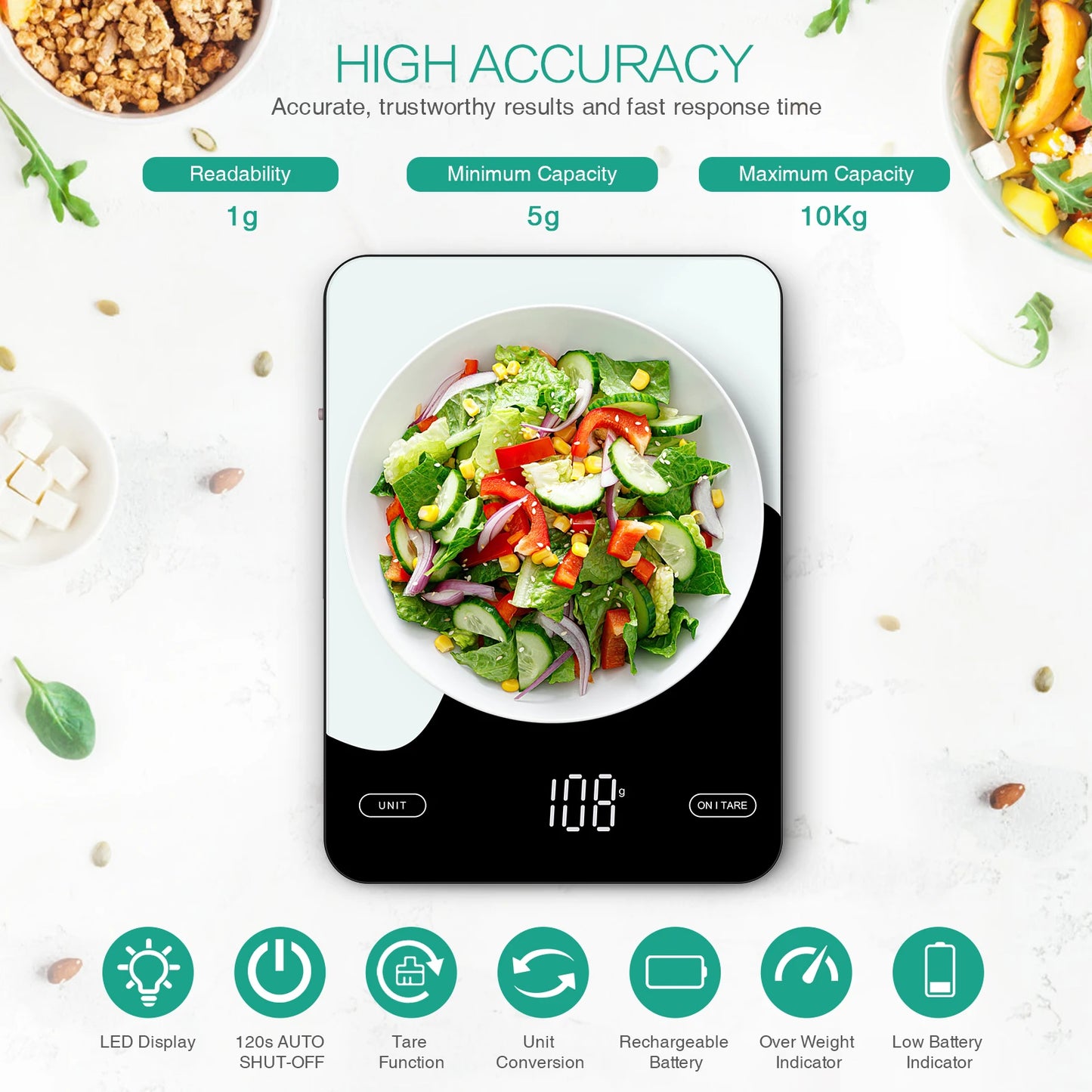 Smart Digital Food Scale(10 kg) with Nutrition App