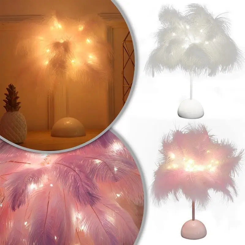 1PC Feather Table Lamp With Night Light